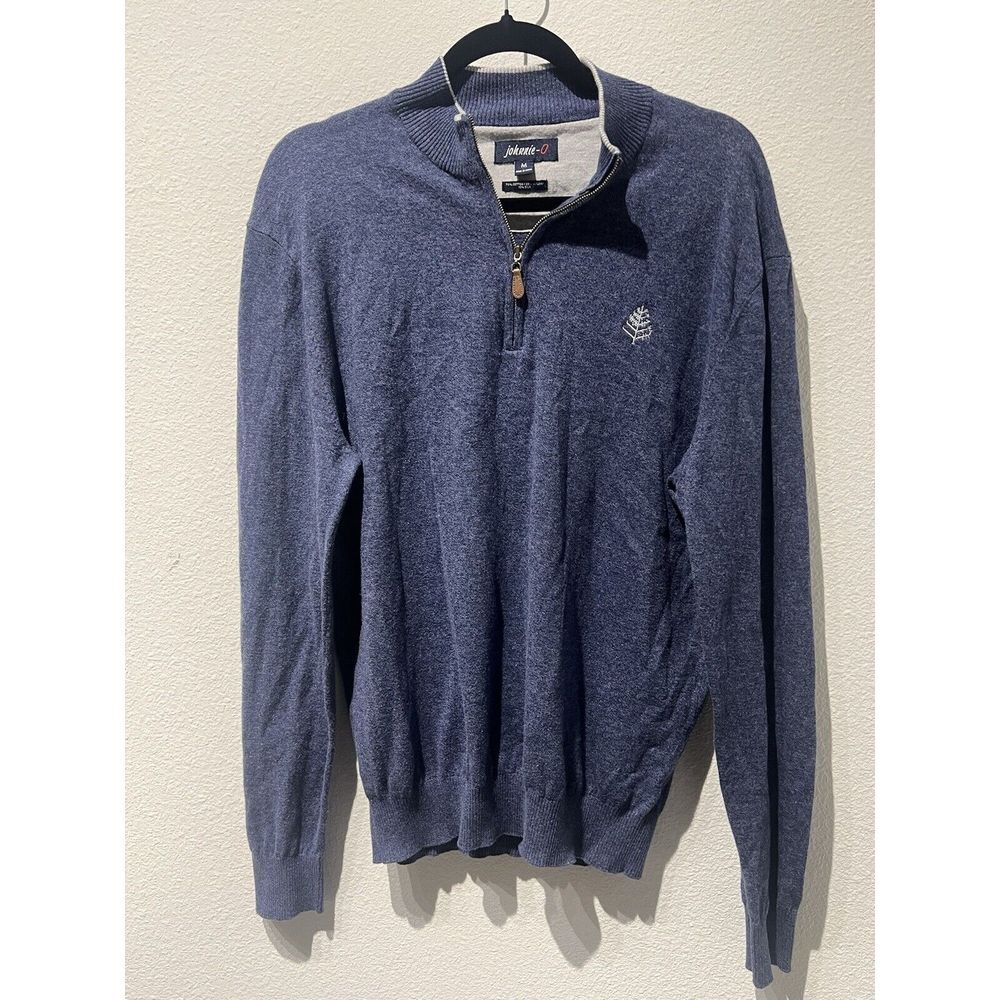 johnnie-o 1/2 Zip Neck Sweater Men's Small Blue Cotton Silk Blend Logo Golf
